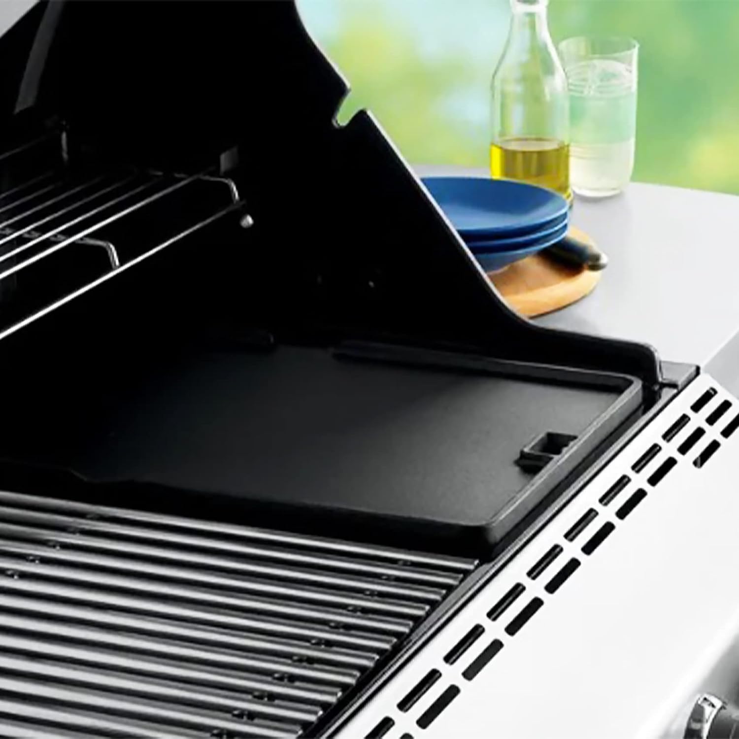 Grillflame cooking breakfast on griddle showing versatile flat-top convenience
