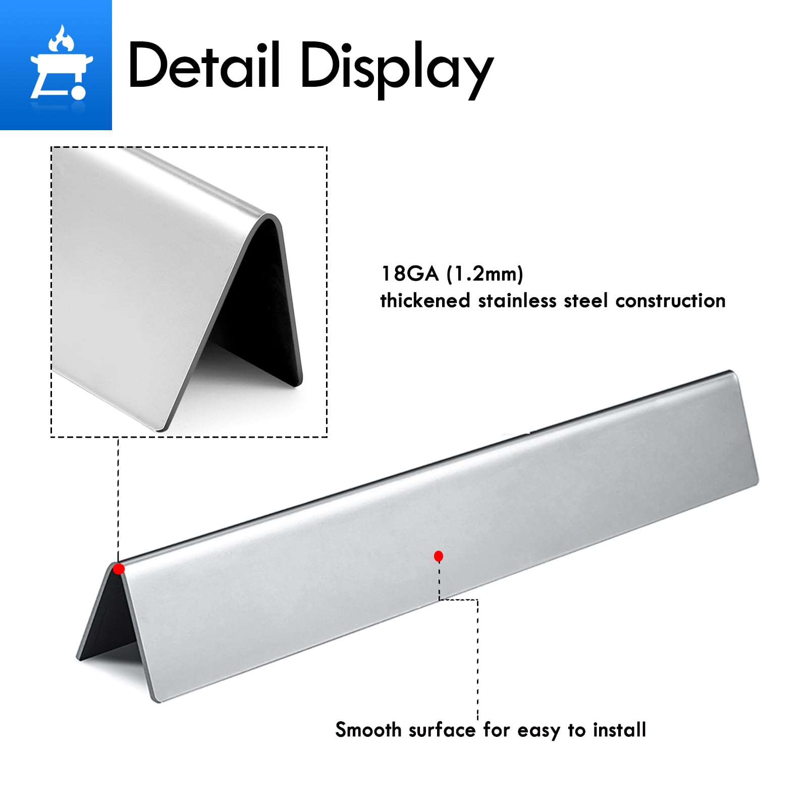 Grillflame heat deflectors stacked to illustrate fit and burner protection benefits