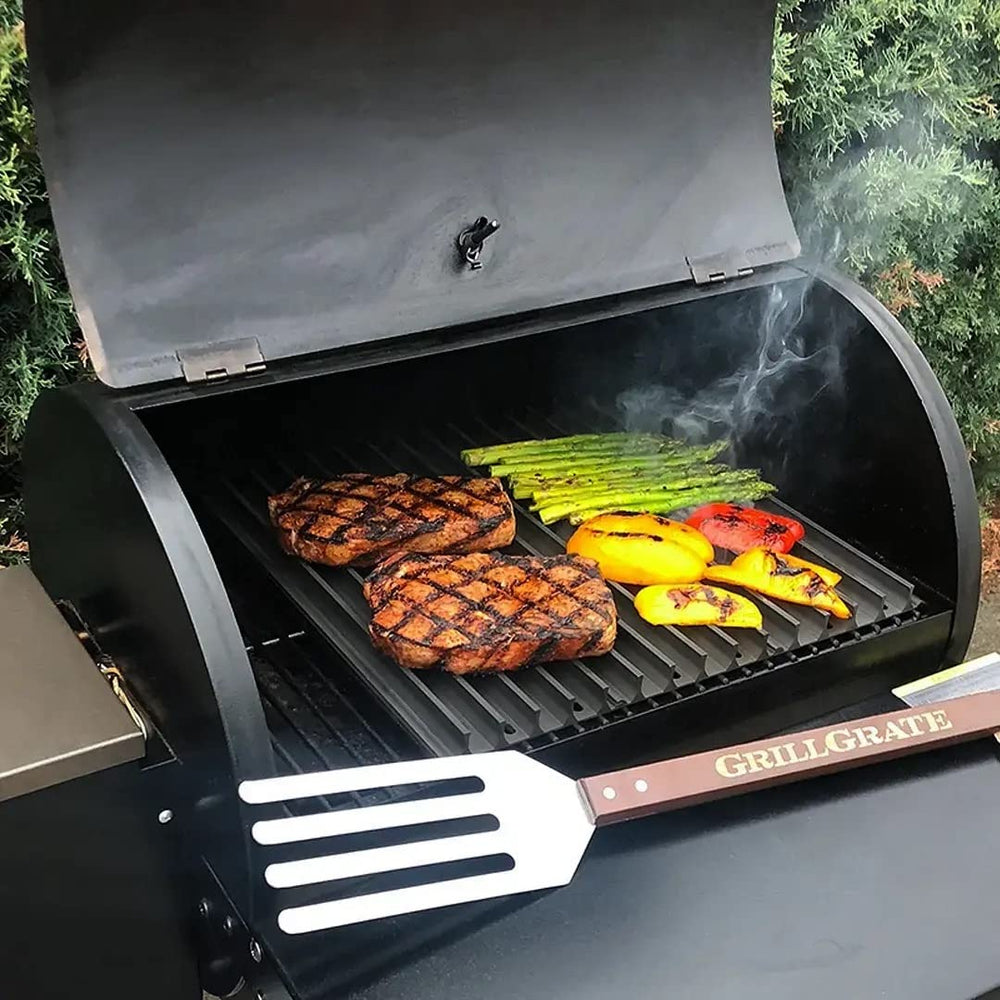 GrillGrate assembled on pellet grill delivering even heat