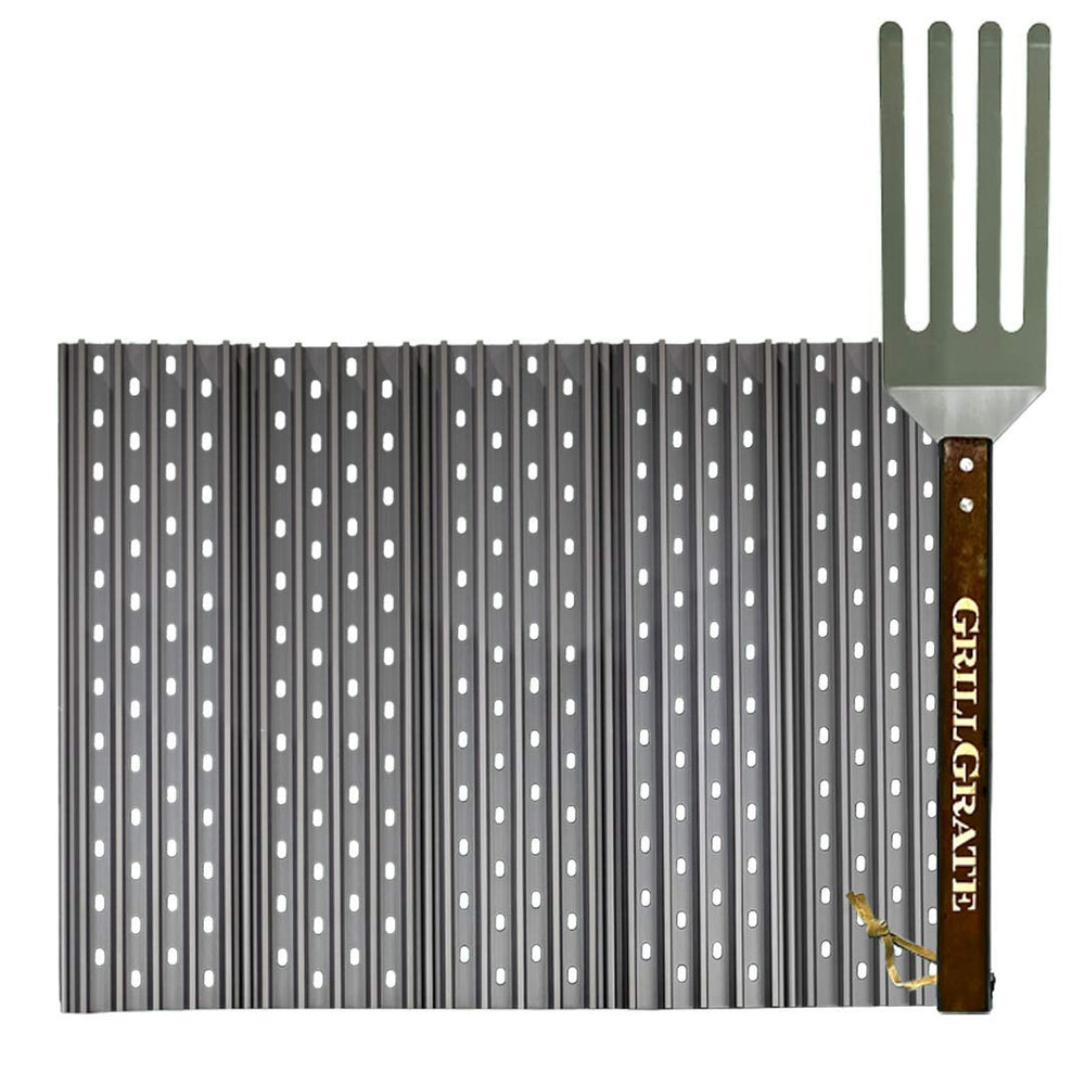 GrillGrate front view showing fit for Weber Genesis and easy replacement benefit
