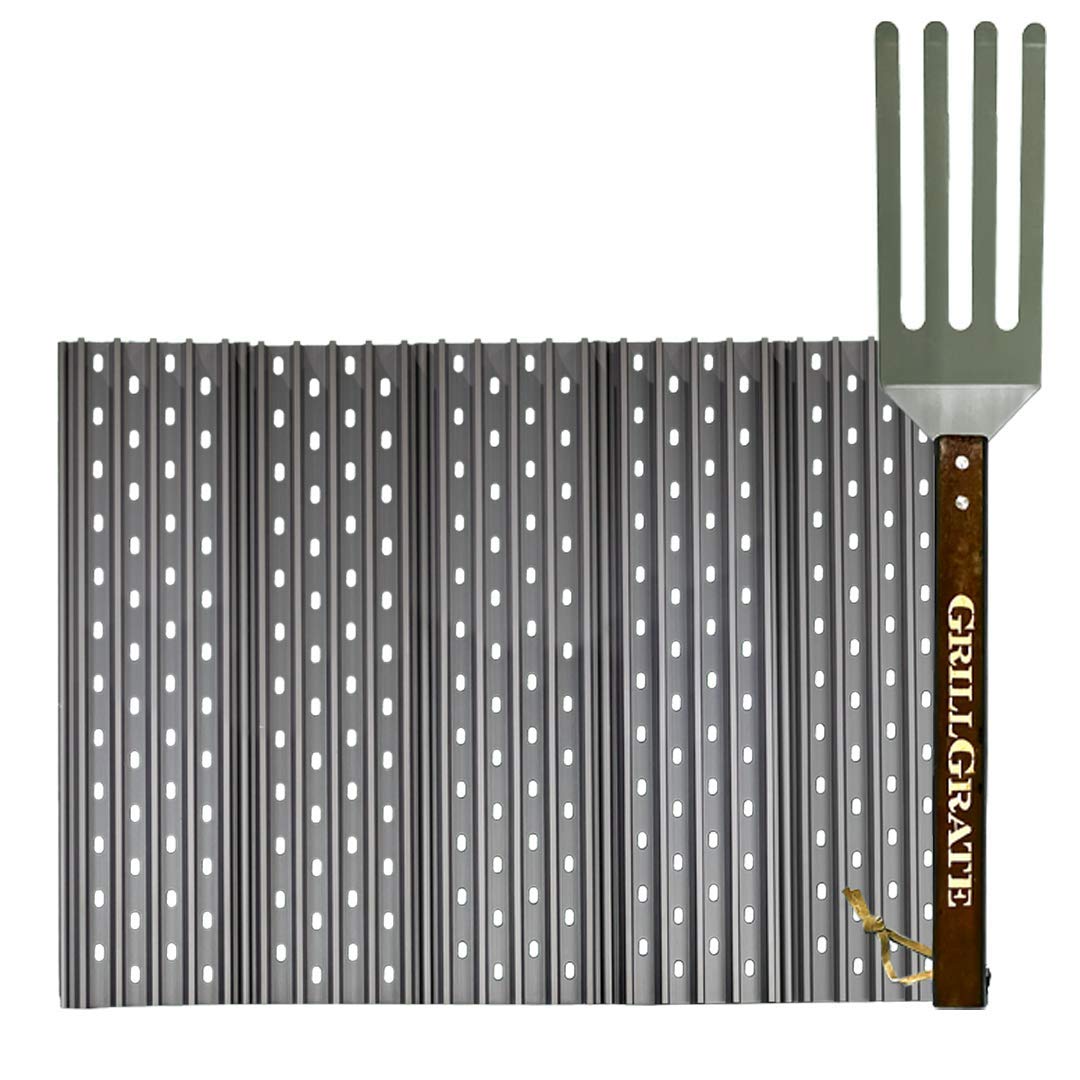 GrillGrate front view showing fit for Weber Genesis and easy replacement benefit