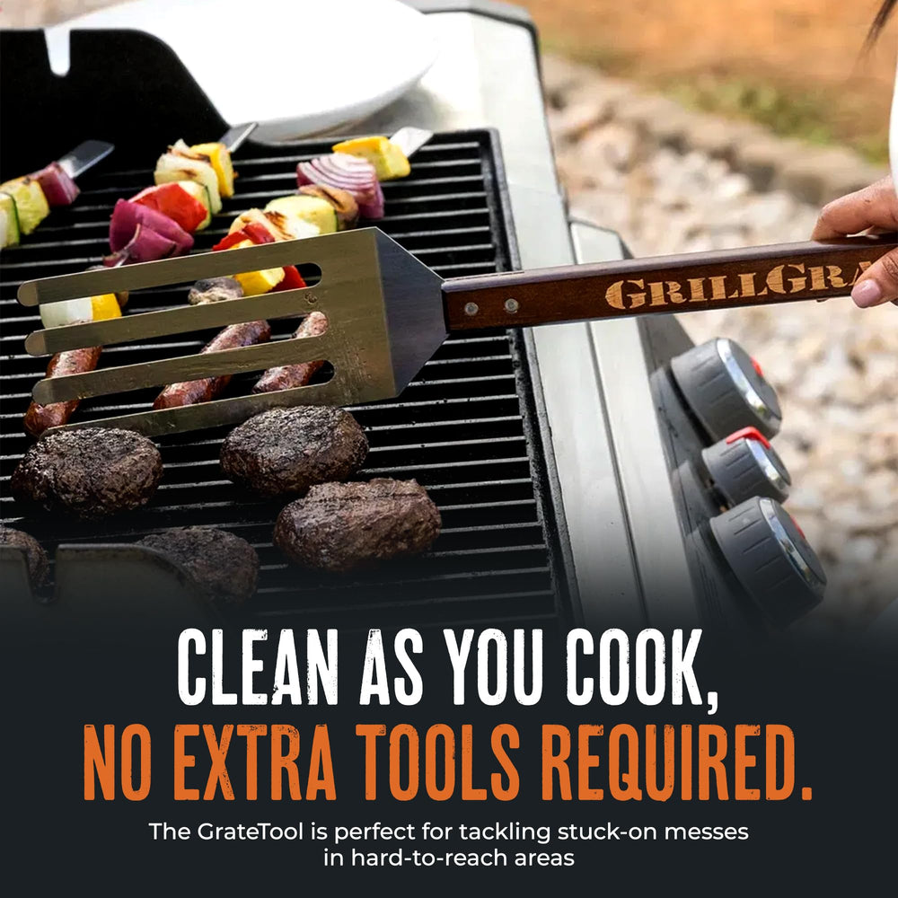GrillGrate tool lifting fish between rails to protect delicate fillets benefit