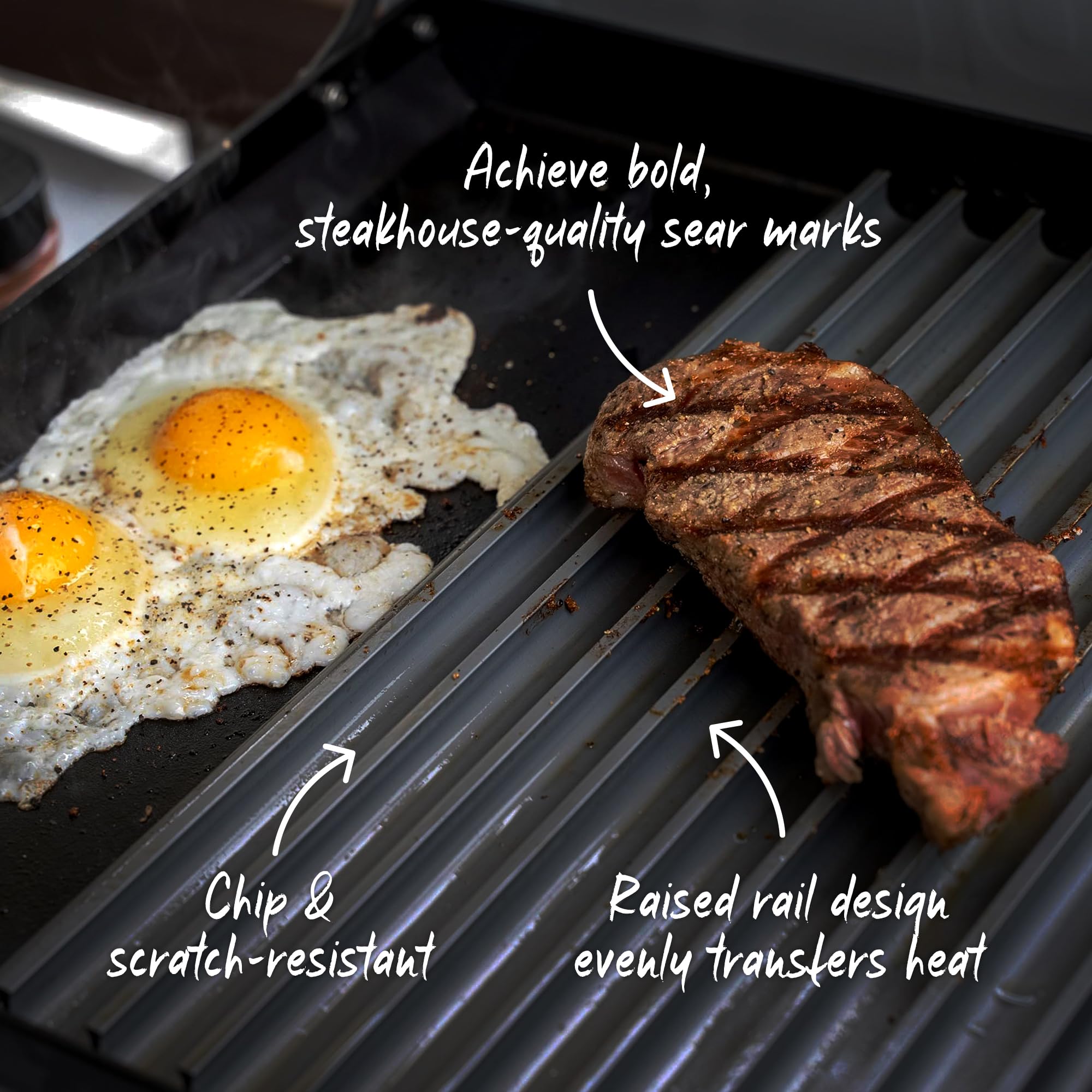 GrillGrate scale comparison on griddle showing precise sizing fit