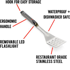 Grillight handle LED illumination shining on grill for clearer nighttime cooking