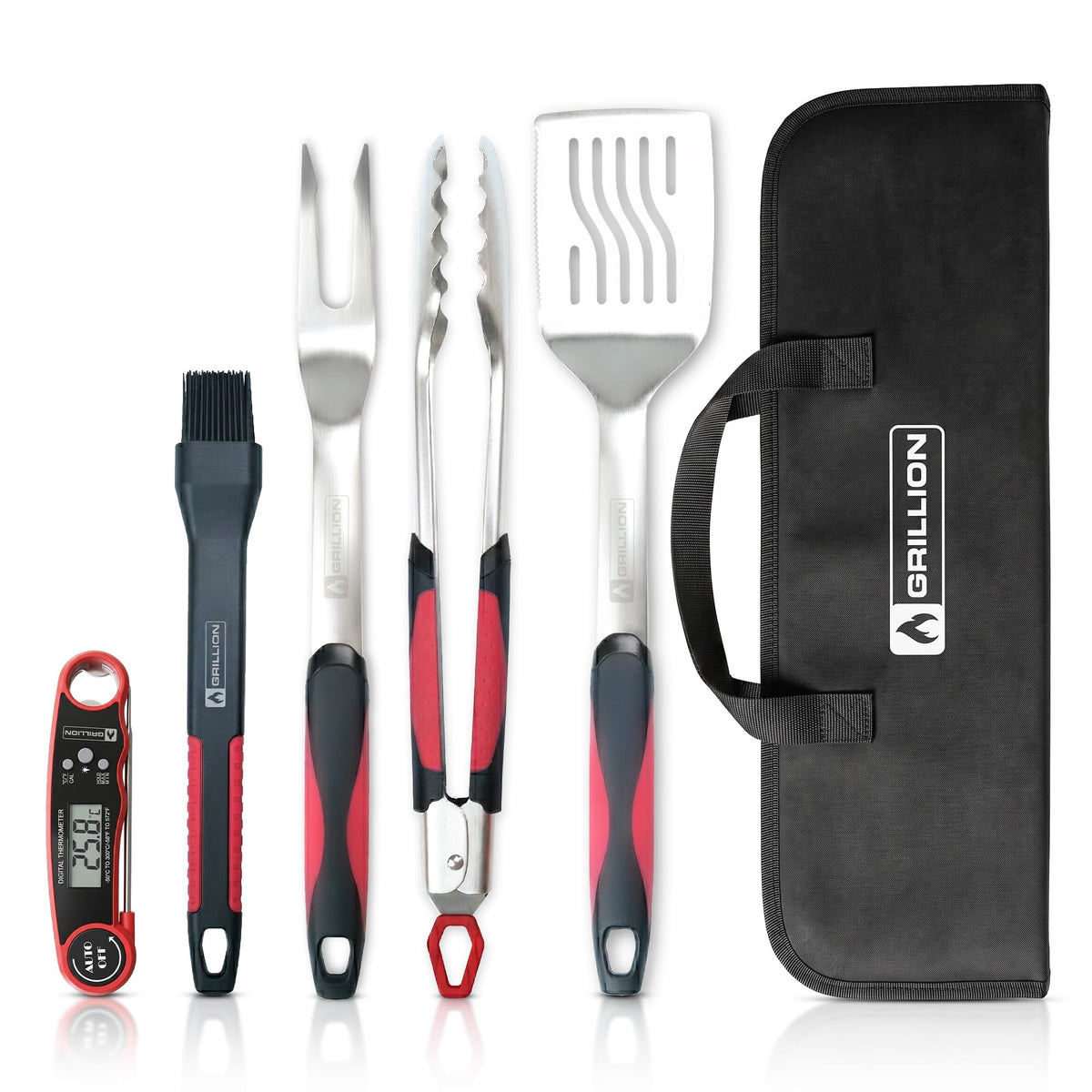 GRILLION front packaging showing five-piece BBQ set for convenient grilling