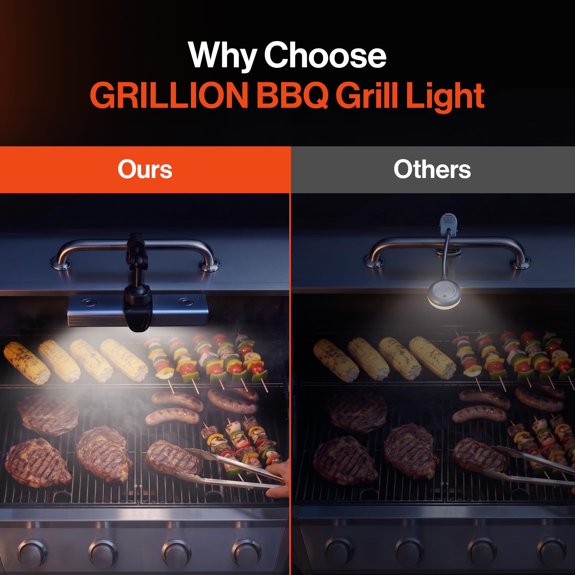 GRILLION size comparison in hand demonstrating compact portable convenience