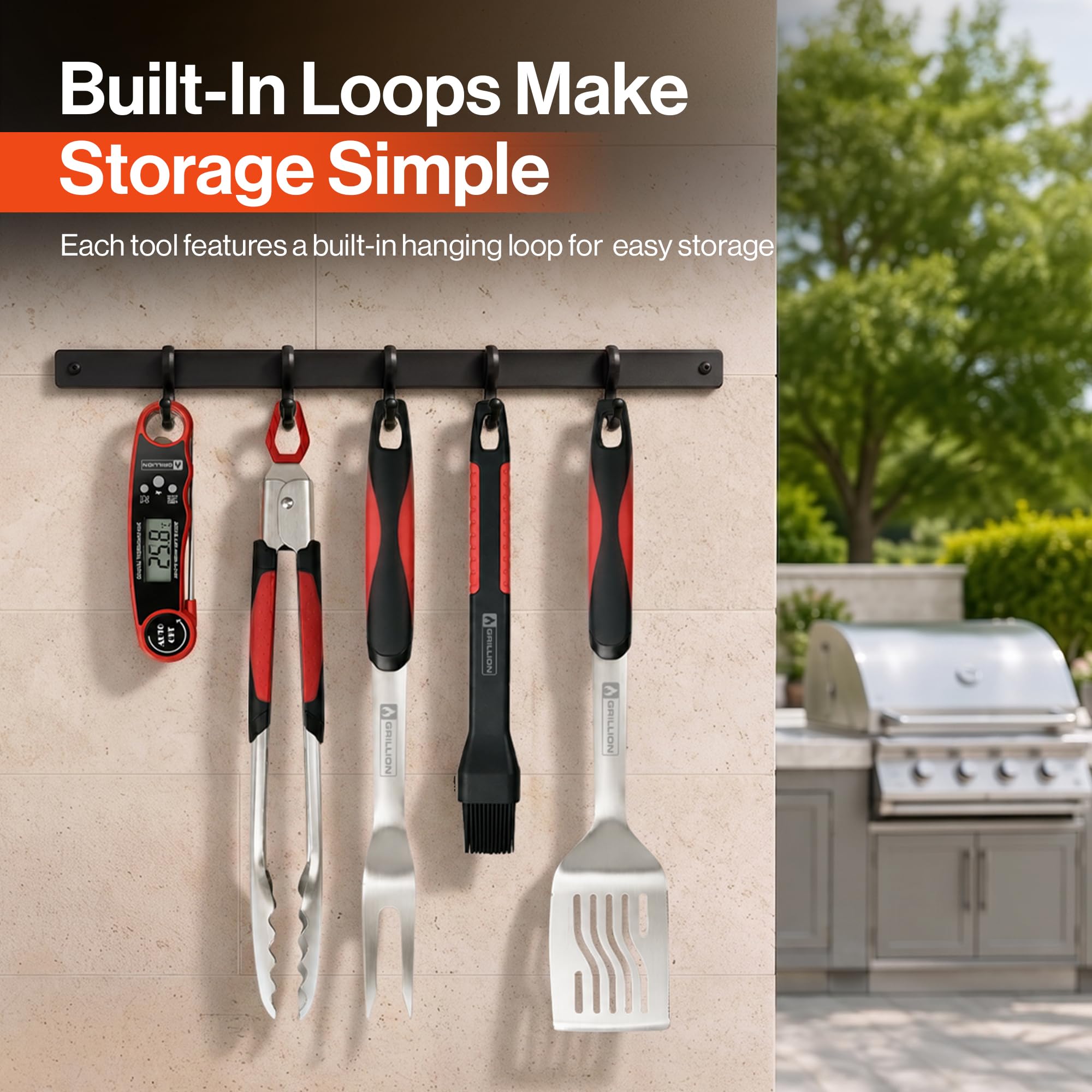 GRILLION tools neatly stored inside carry bag for easy transport and organization