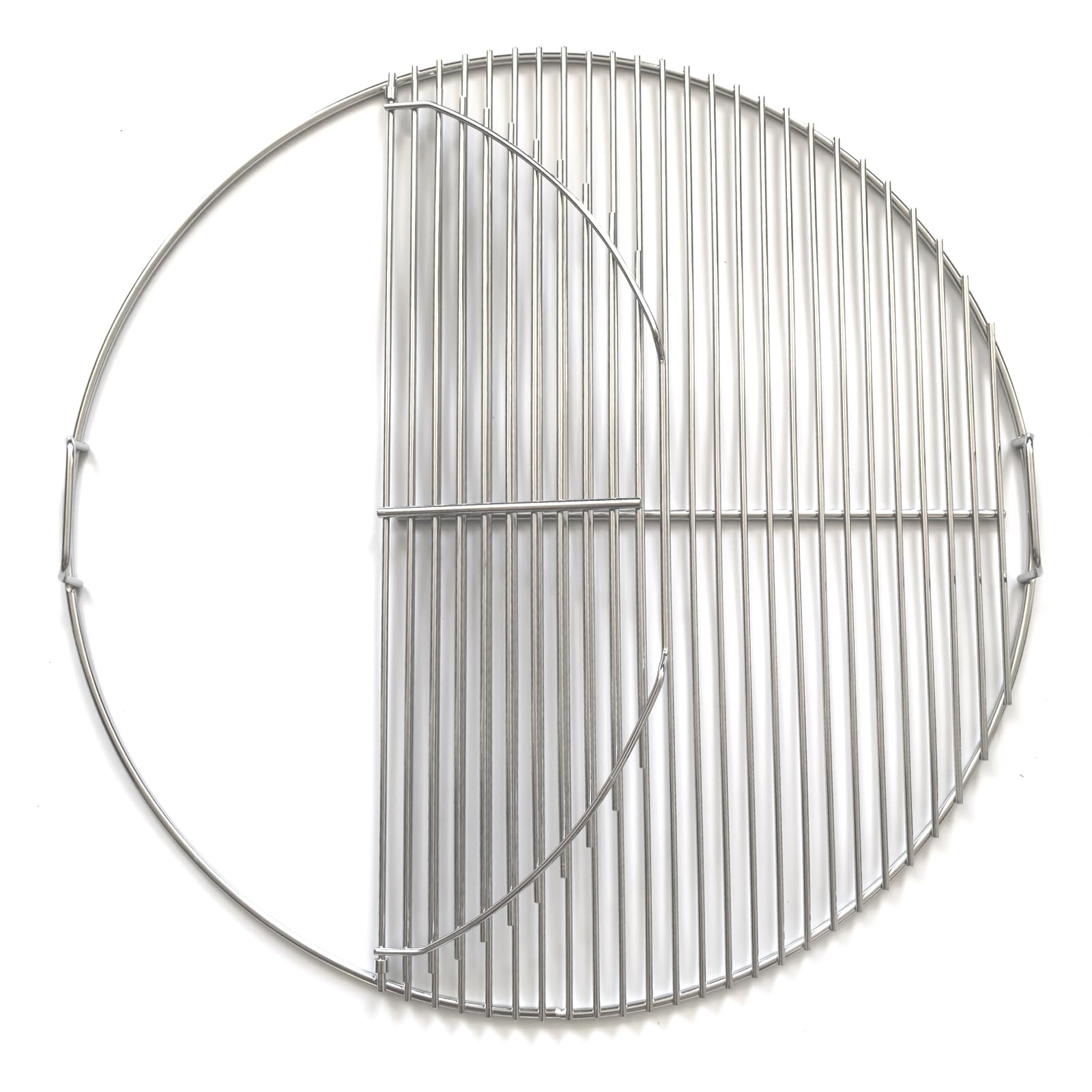 GRILLJOB front view of 22 inch hinged grate showing full cooking surface and stability