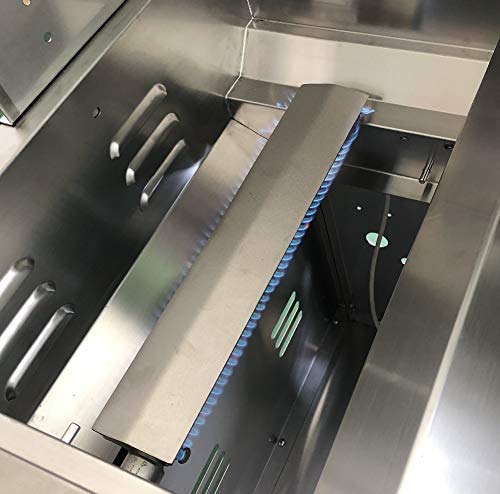 GRILLJOB burner next to ruler displaying 16-1/8 inch length for fit-check