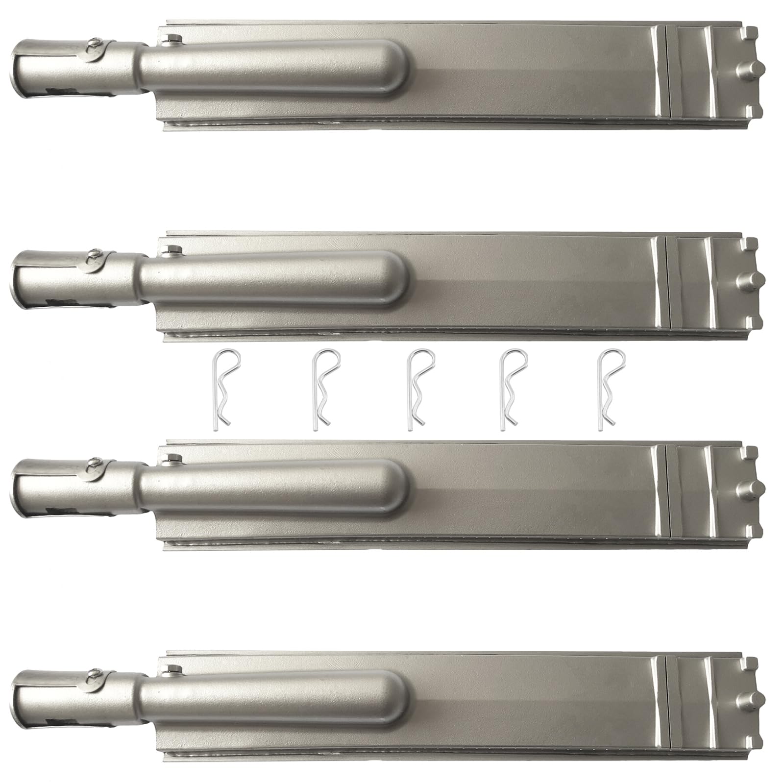 GRILLJOB front view of four cast stainless burners showing durable finish and fit benefits