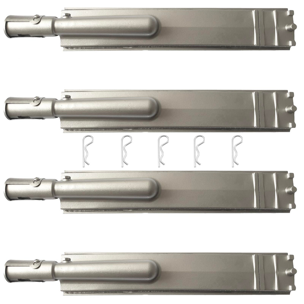 GRILLJOB front view of four cast stainless burners showing durable finish and fit benefits