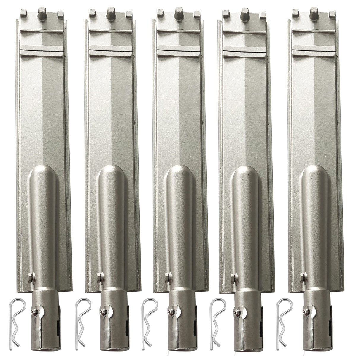GRILLJOB front view of five stainless burners showing durable finish and fit