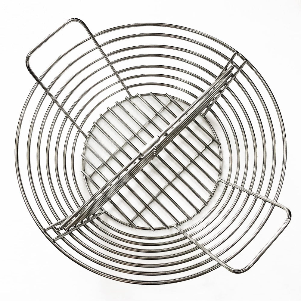 GRILLJOB basket in use with glowing lump charcoal for even heat