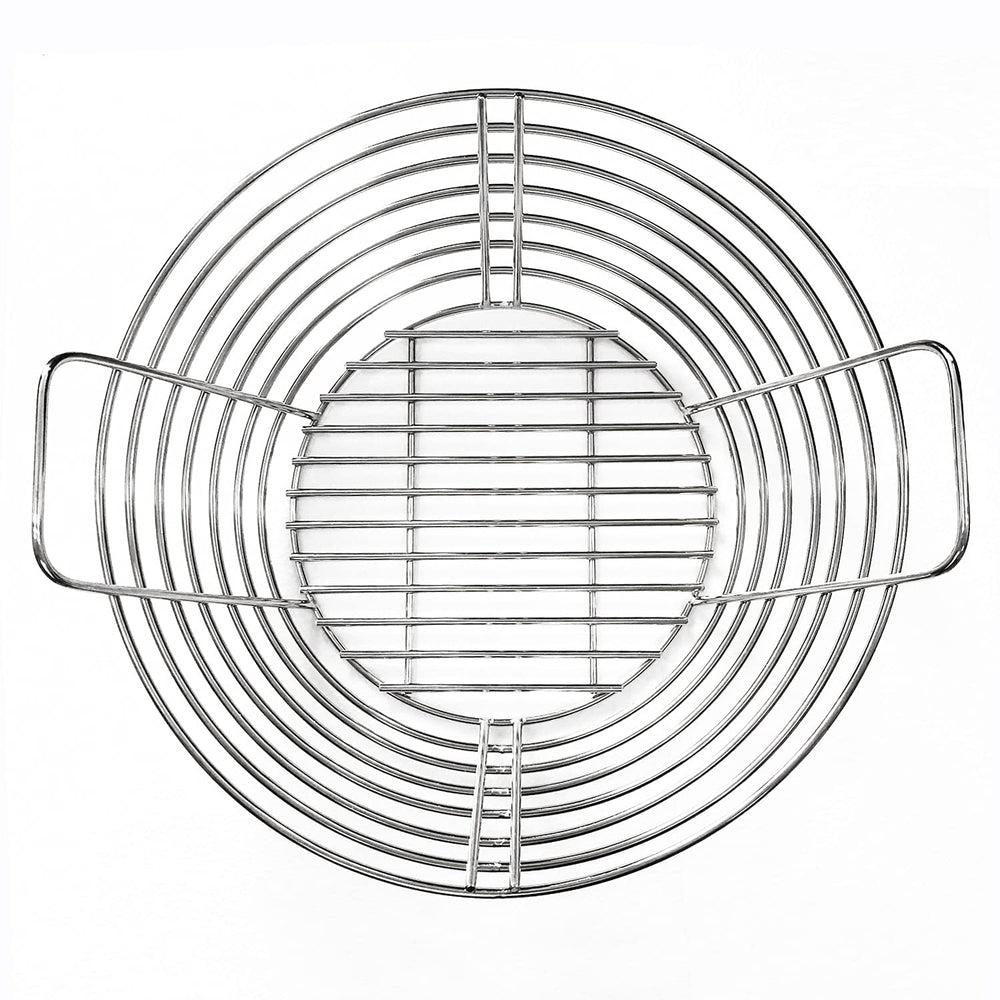 GRILLJOB next to kamado grill plate to show correct 14 inch fit