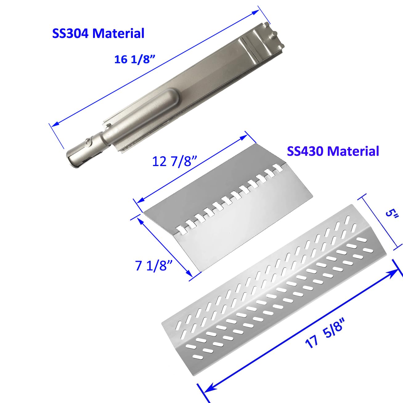 GRILLJOB SS304 burner close-up showing ports and finish for durable, consistent flame performance