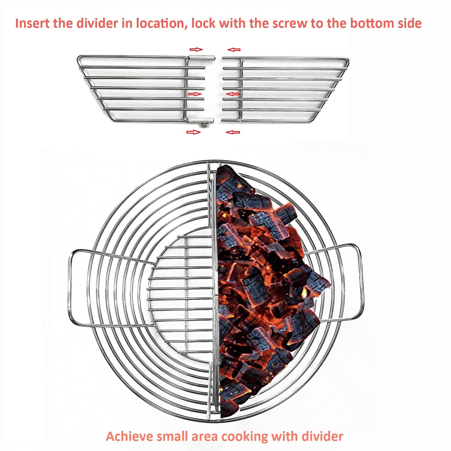 GRILLJOB handle and locking screws detail for secure divider attachment