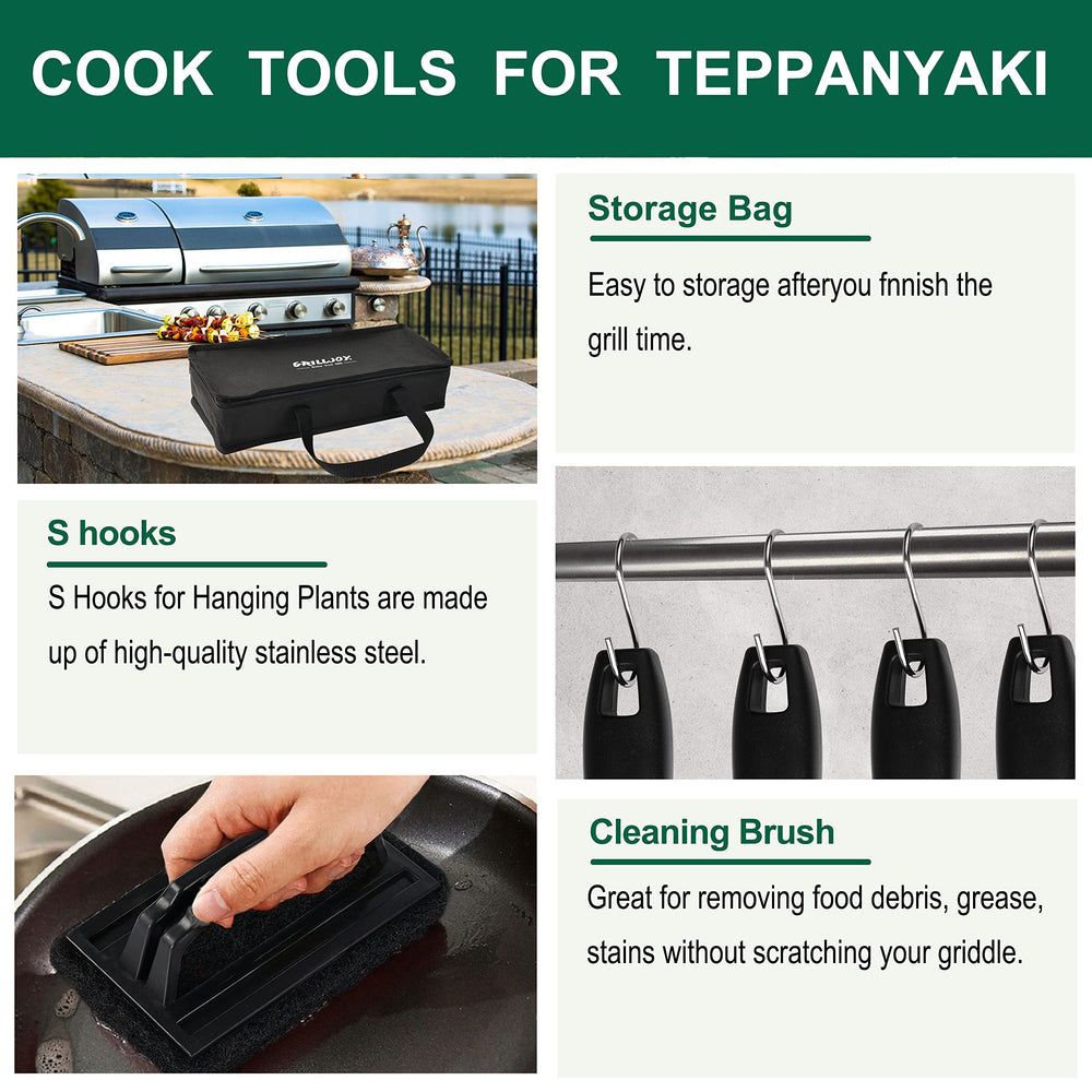 grilljoy cleaning pad and scraper detail ensures quick griddle cleanup