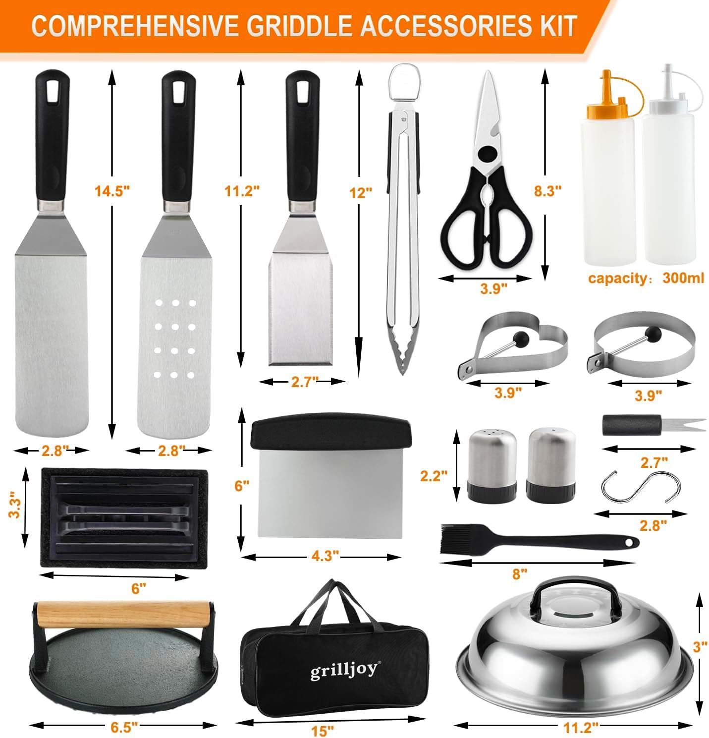 grilljoy close-up of stainless-steel spatula showing sturdy edge and control