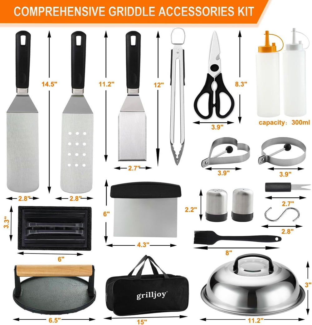 grilljoy close-up of stainless-steel spatula showing sturdy edge and control
