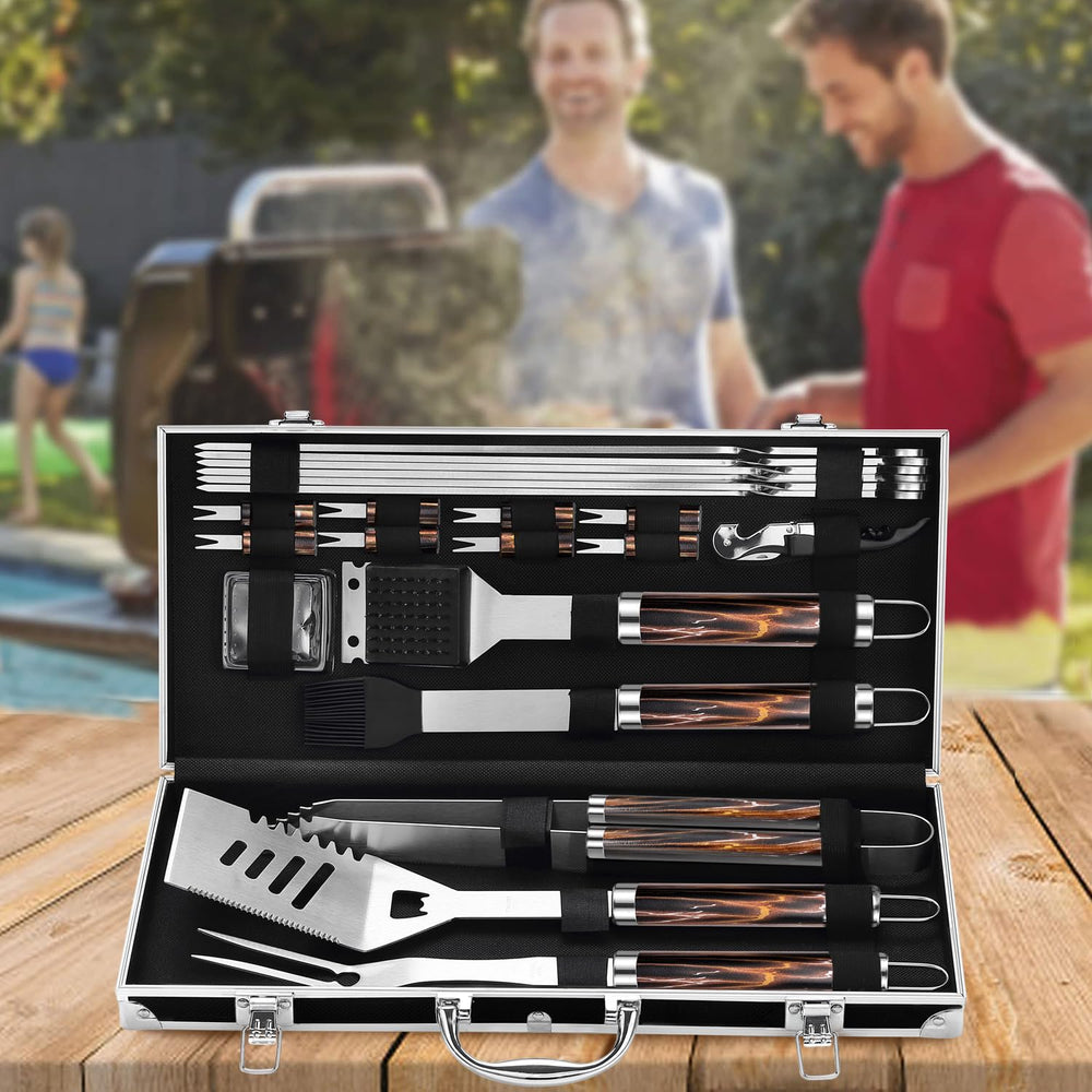 grilljoy tools in backyard barbecue scene showing ready-to-use convenience for hosts