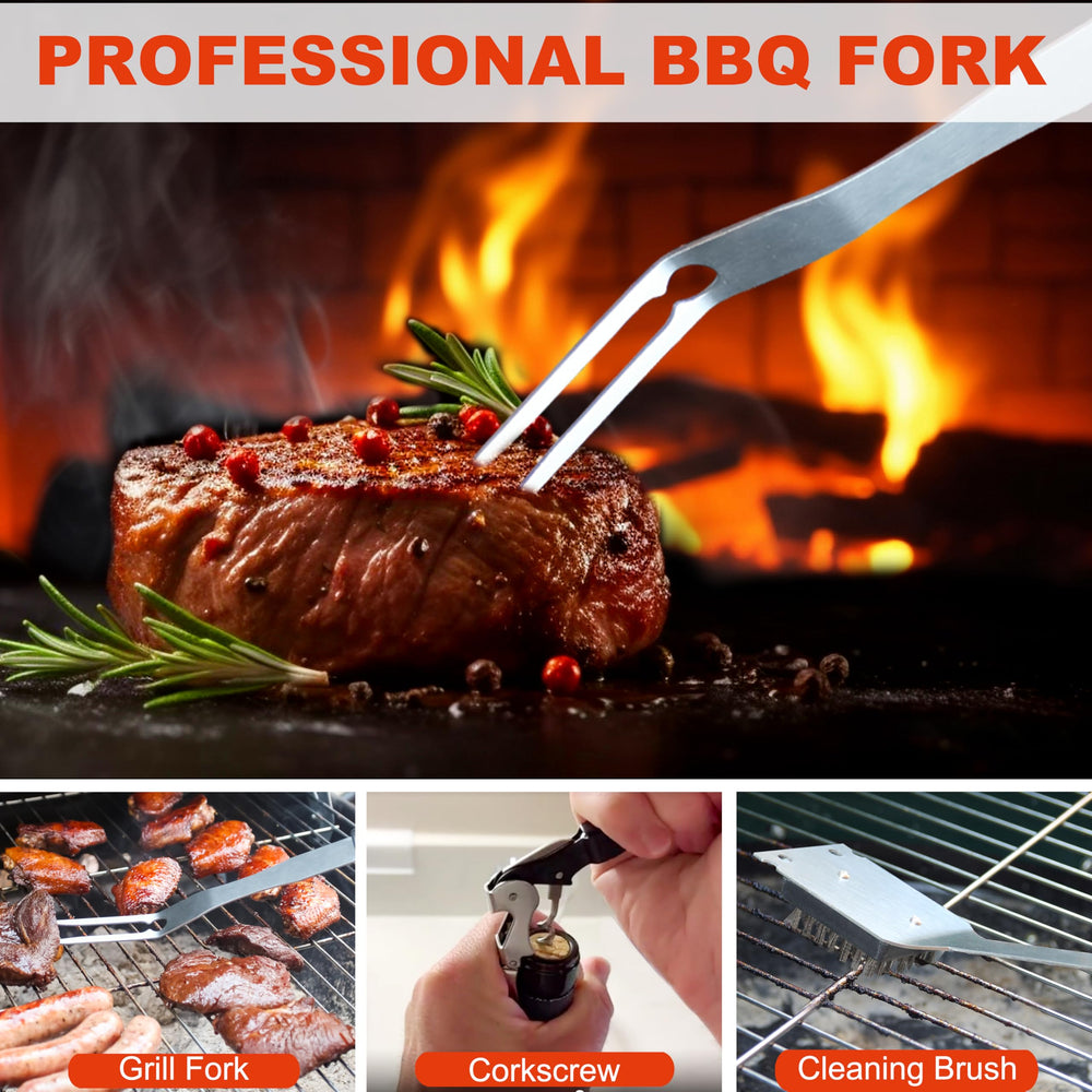 grilljoy six skewers and eight corn holders arranged to show versatile serving options