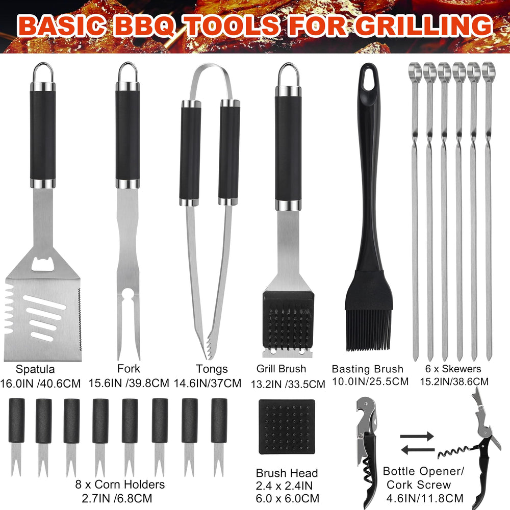 grilljoy full tool set laid out on table highlighting included utensils and neat storage