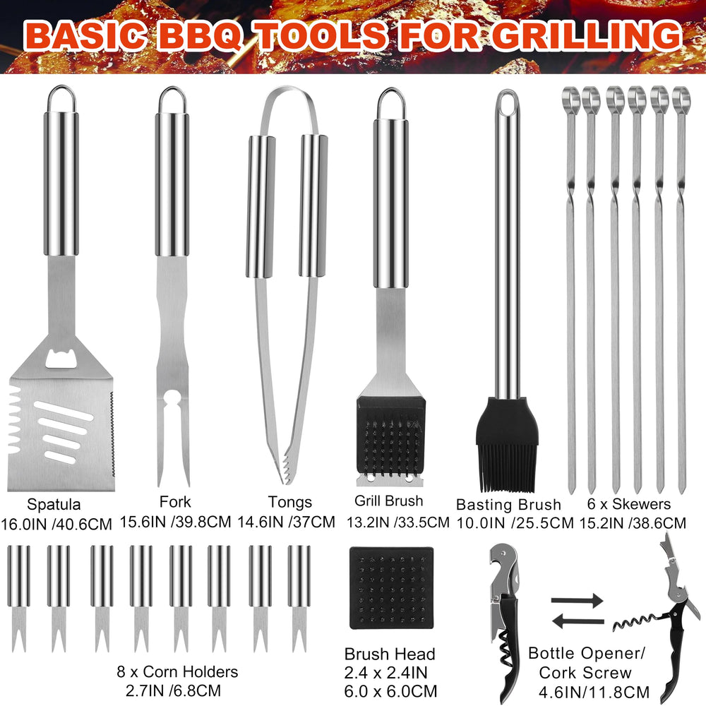 grilljoy organized tool layout inside case, secure straps keep utensils tidy