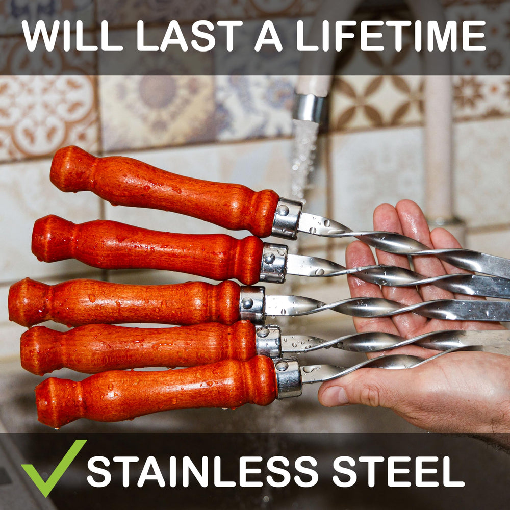 GRILLMER cleaned stacked skewers in kitchen ready for next cookout