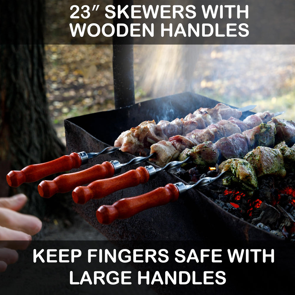 GRILLMER loaded skewers grilling over charcoal showing even cooking