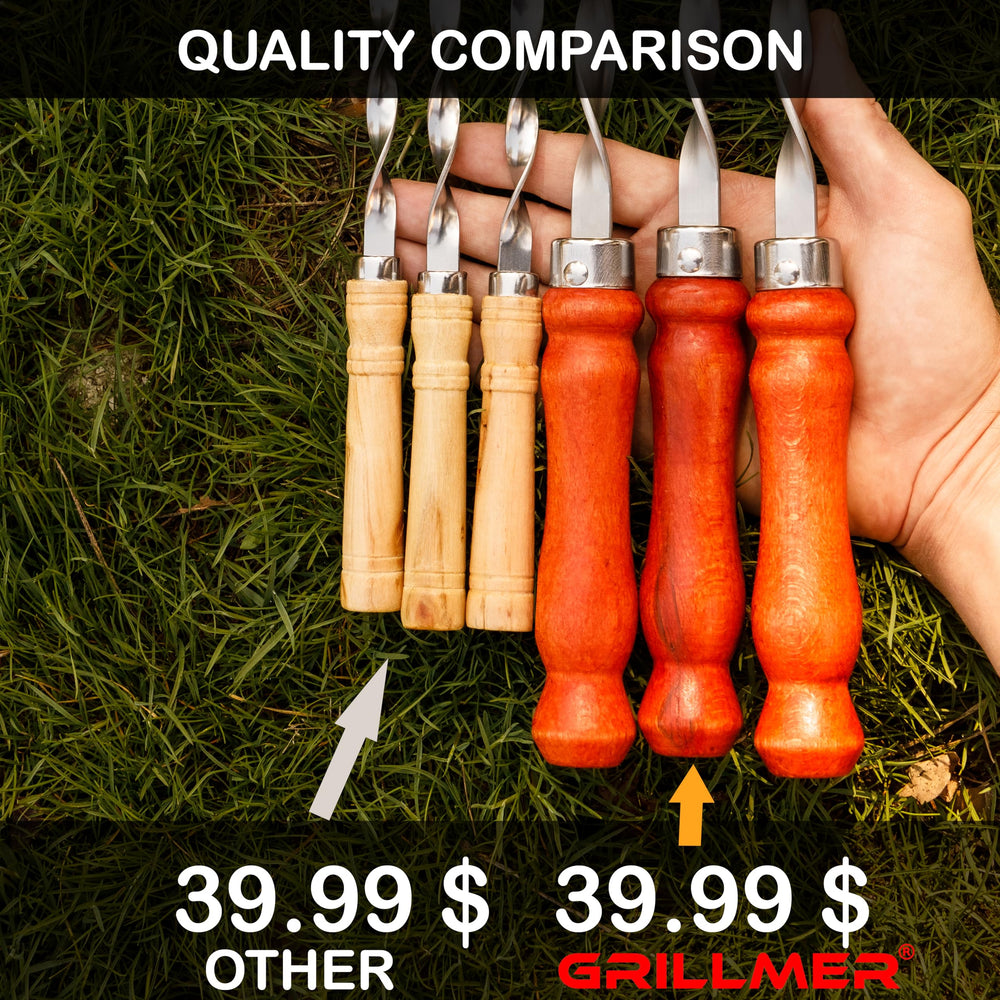 GRILLMER wooden handle detail giving cool grip and secure control