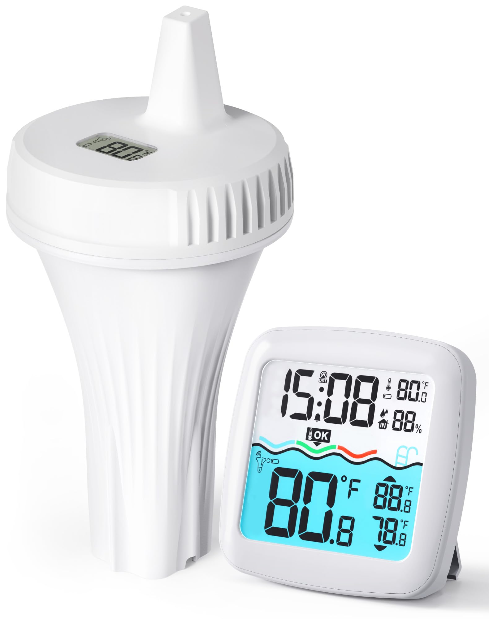 Grillum floating sensor front view showing compact waterproof design and easy reading
