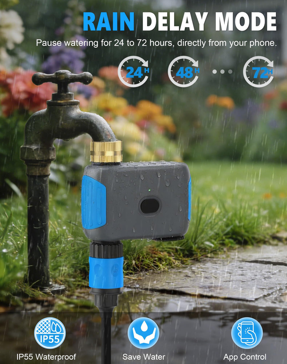 Grillum responding to voice command via smart speaker, enabling hands-free watering control