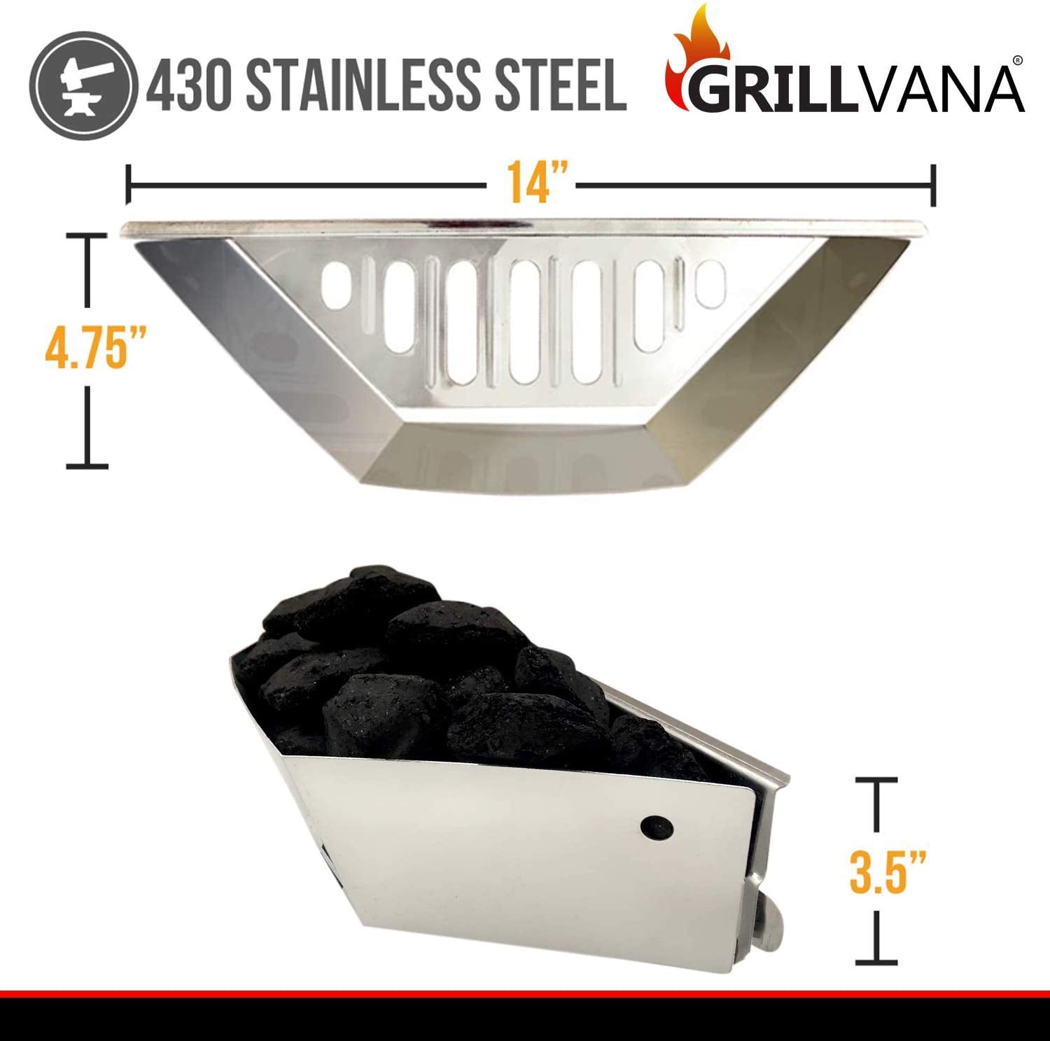 GRILLVANA close-up of 430 stainless texture highlighting heat resistance and long-lasting build