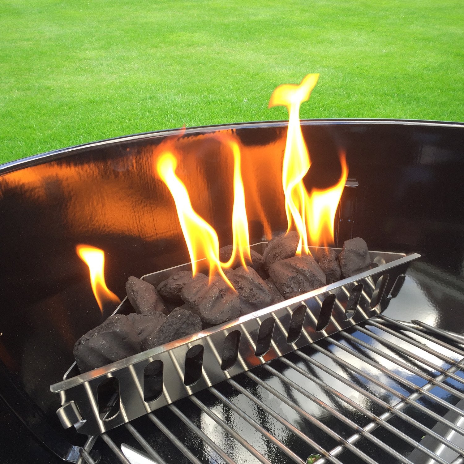GRILLVANA basket holding wood chips to add smoke flavor and enhance barbecue aroma