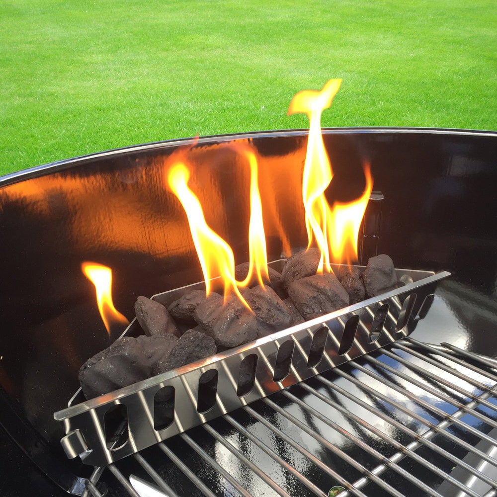 GRILLVANA basket holding wood chips to add smoke flavor and enhance barbecue aroma