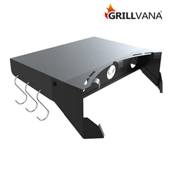 GRILLVANA Kettle-Pro close-up of A3 steel tabletop and black powder-coat finish for durability