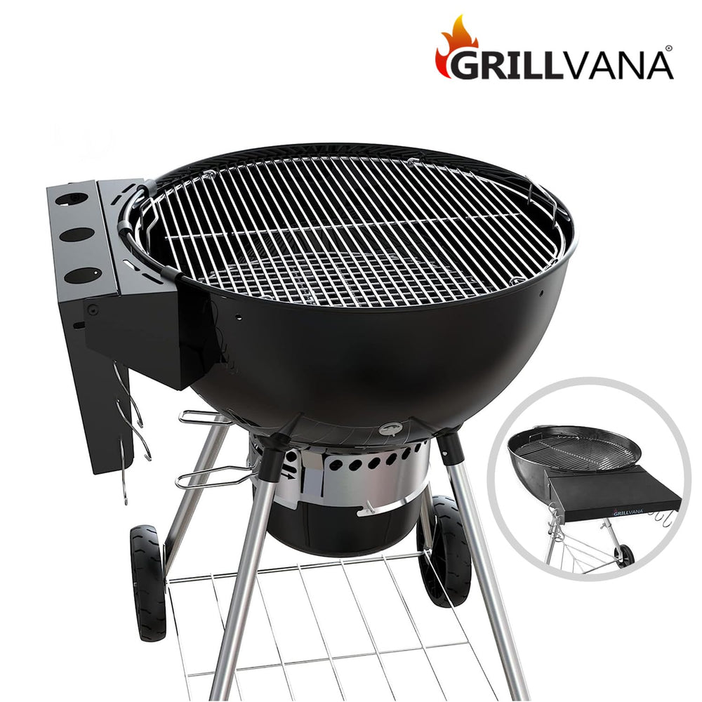 GRILLVANA Kettle-Pro six stainless-steel hooks holding tongs and spatula for organized grilling