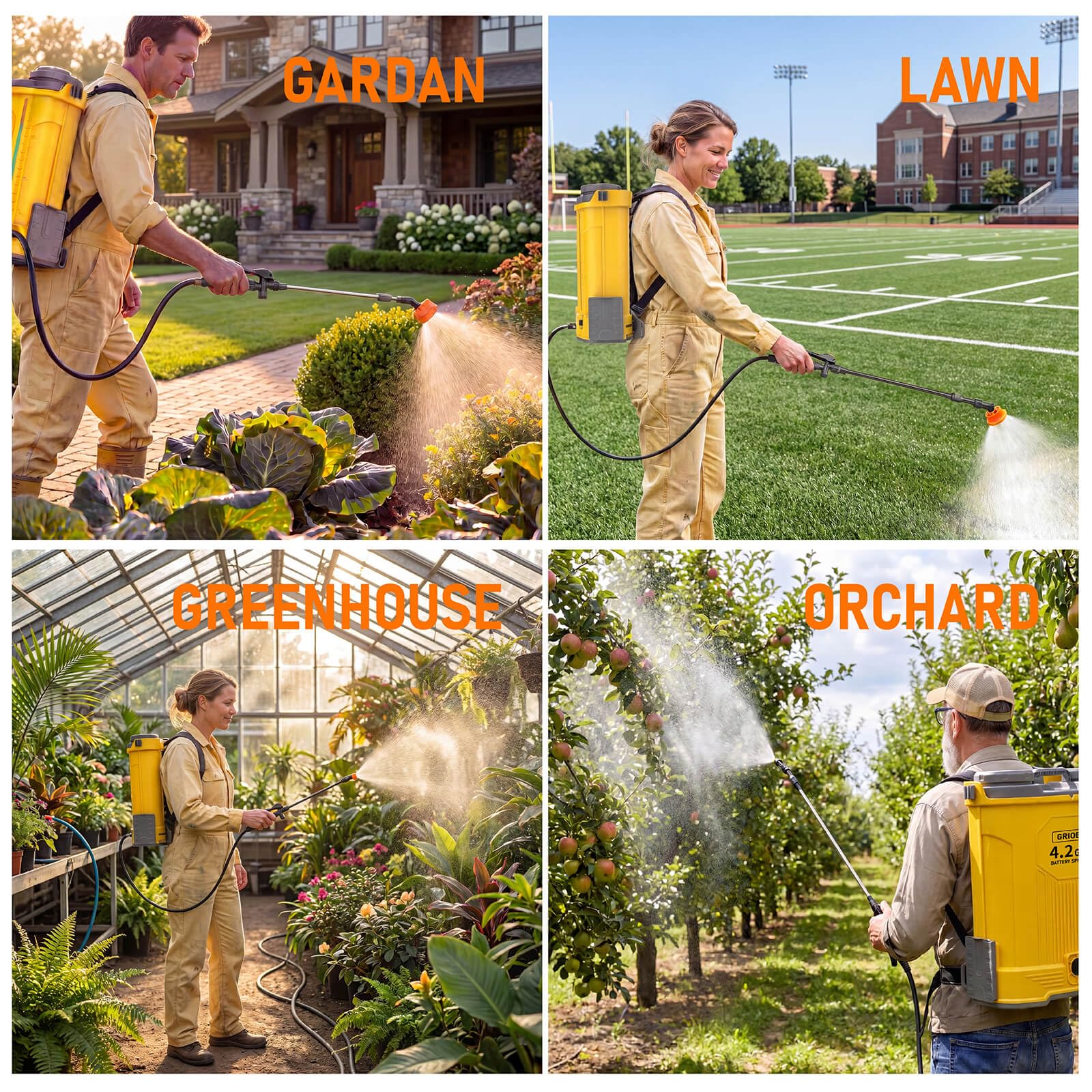 GRIONE in-use lifestyle photo spraying weeds for efficient yard maintenance
