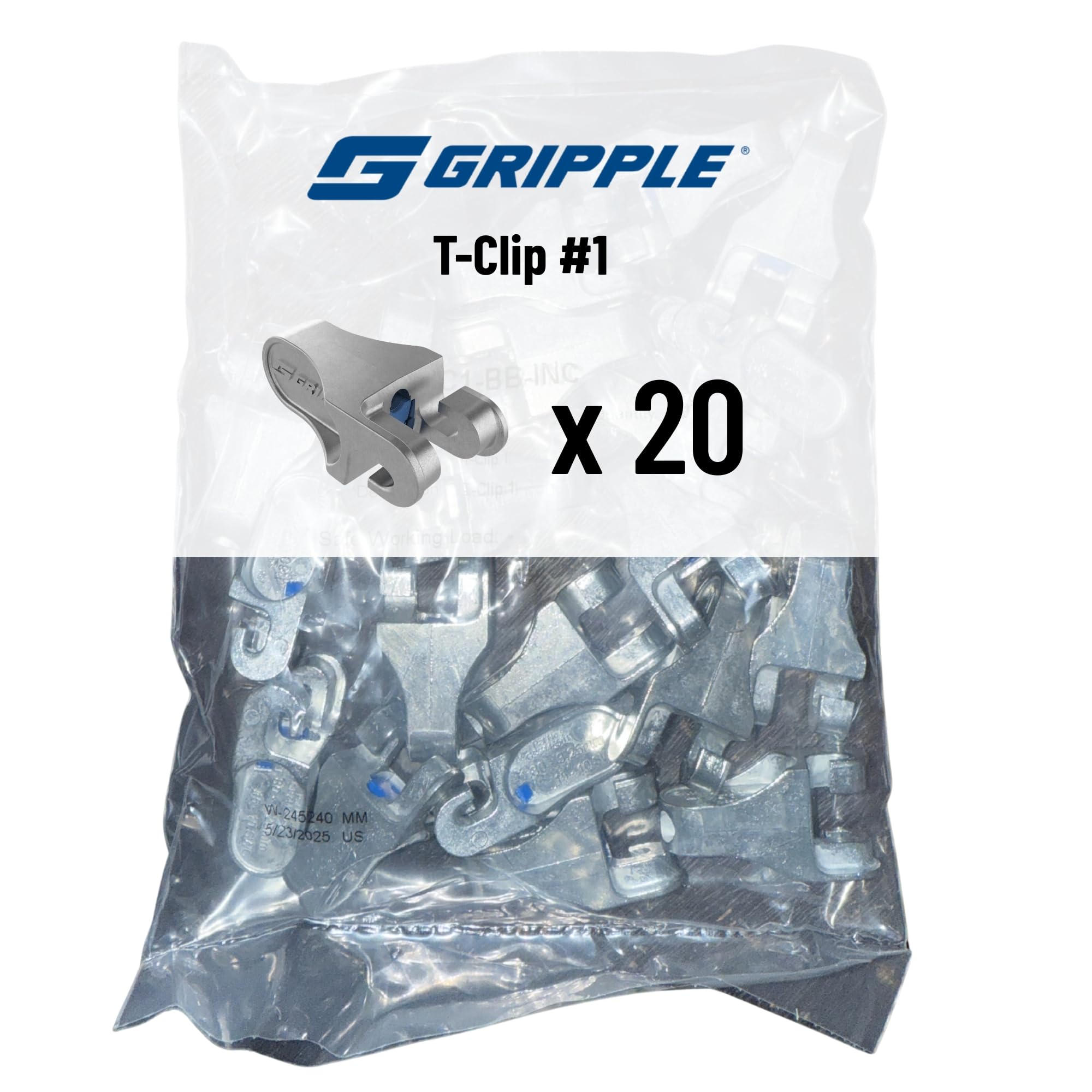 GRIPPLE T-Clip front packaging showing 20-count kit and quick-install benefit