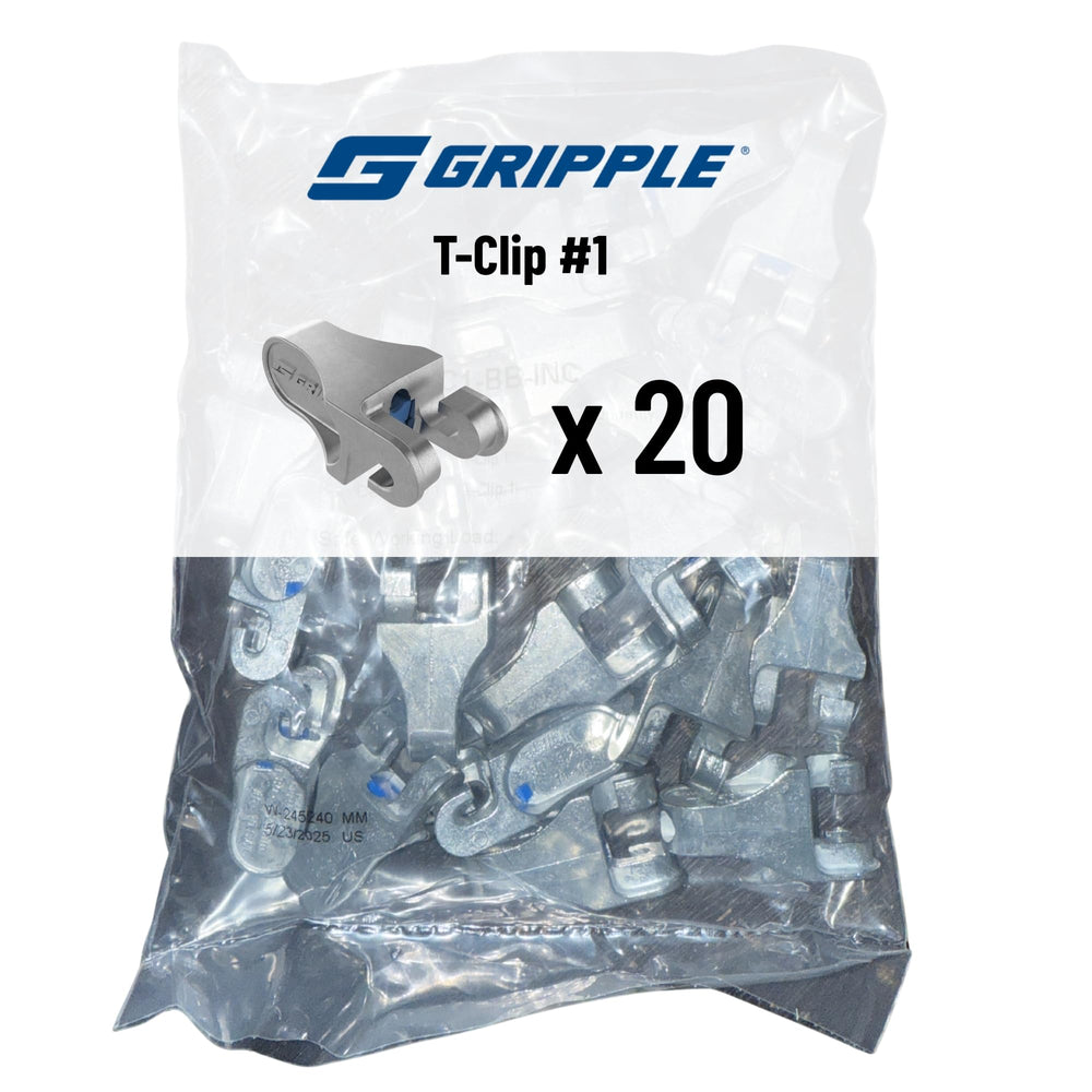 GRIPPLE T-Clip front packaging showing 20-count kit and quick-install benefit