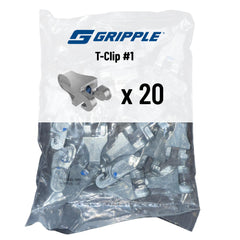 GRIPPLE T-Clip front packaging showing 20-count kit and quick-install benefit