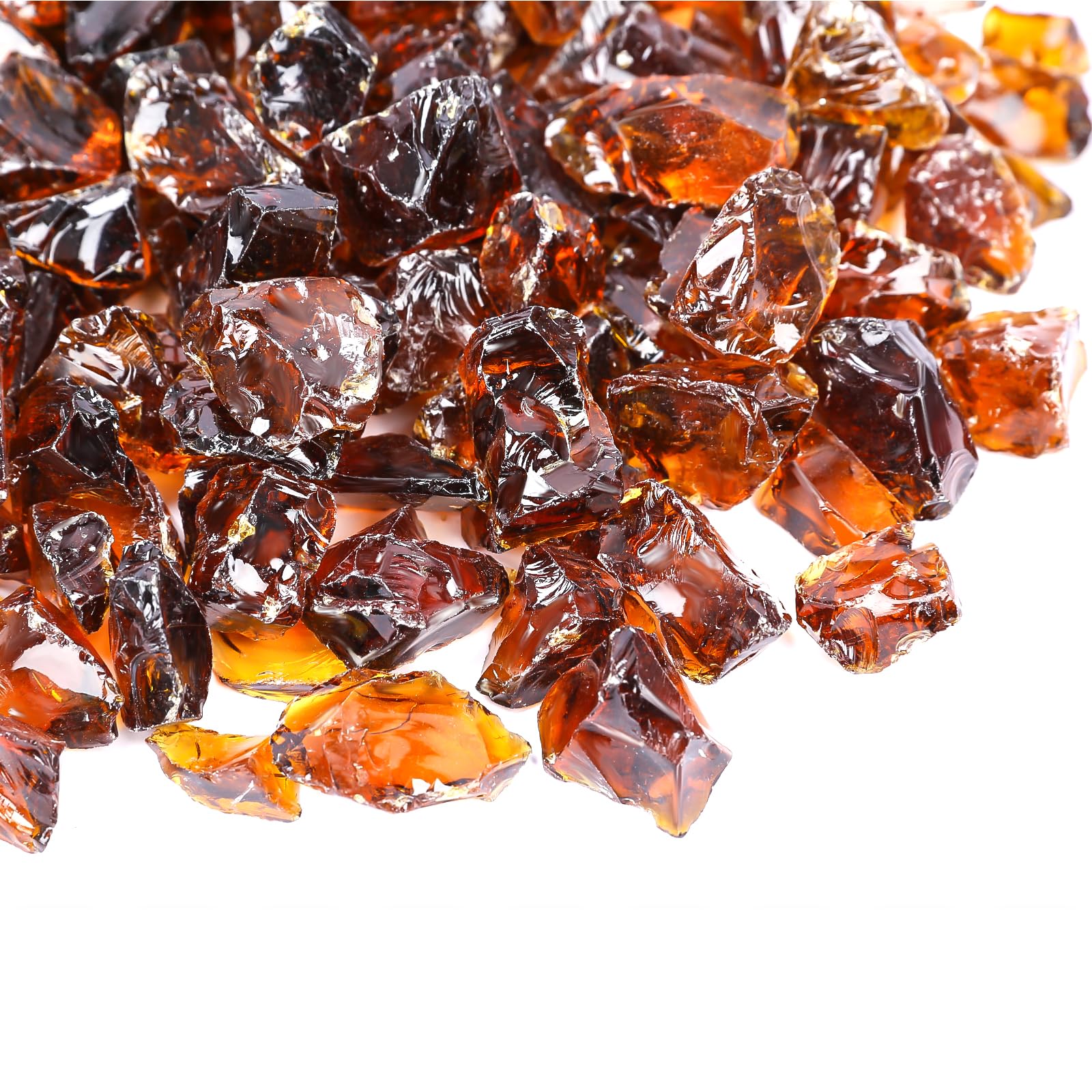 GRISUN front bag of amber fire glass showing product weight and color benefits
