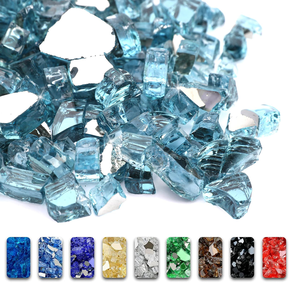 GRISUN front packaging of aqua blue fire glass highlighting product weight