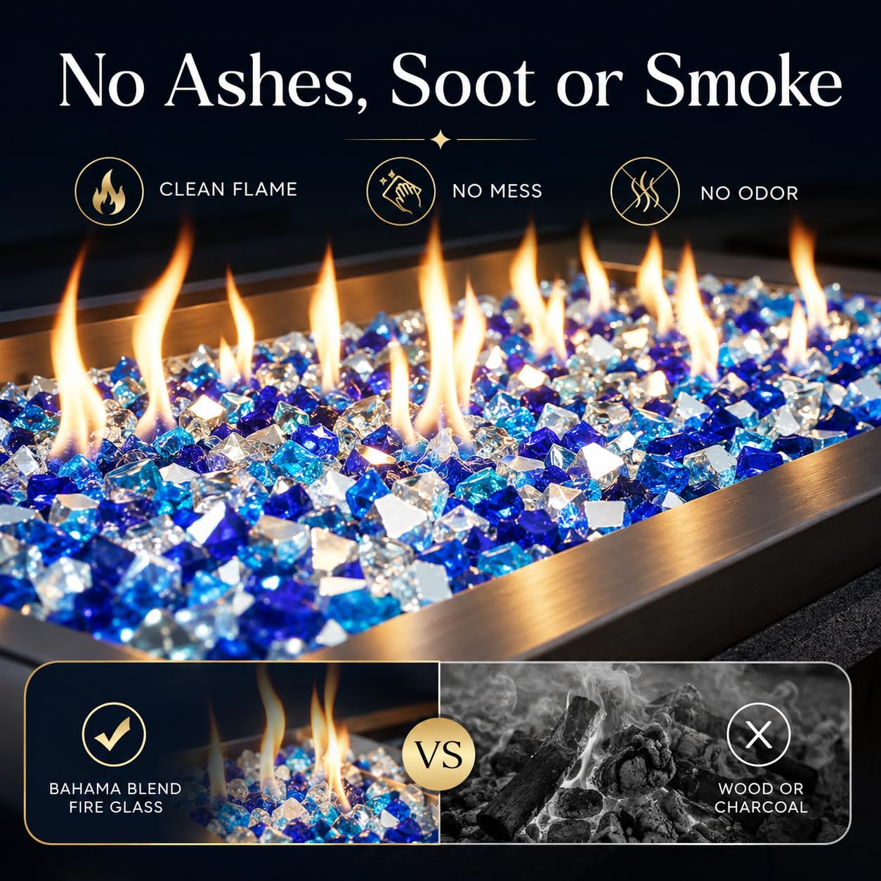 GRISUN fire pit lit with Bahama Blend illustrating vivid reflective flame effect