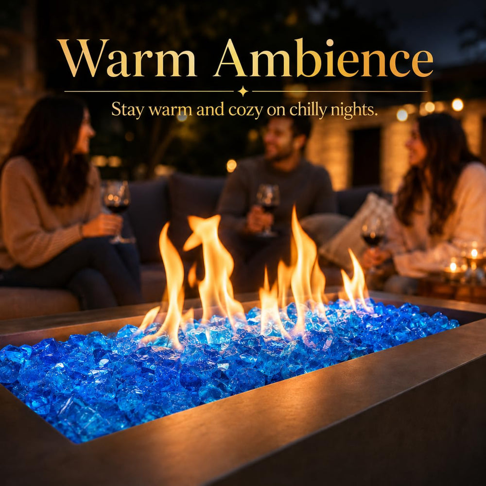 Evening fire table sparkling with GRISUN glass for enhanced ambiance