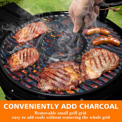 GRISUN removable center insert displayed for charcoal access benefit