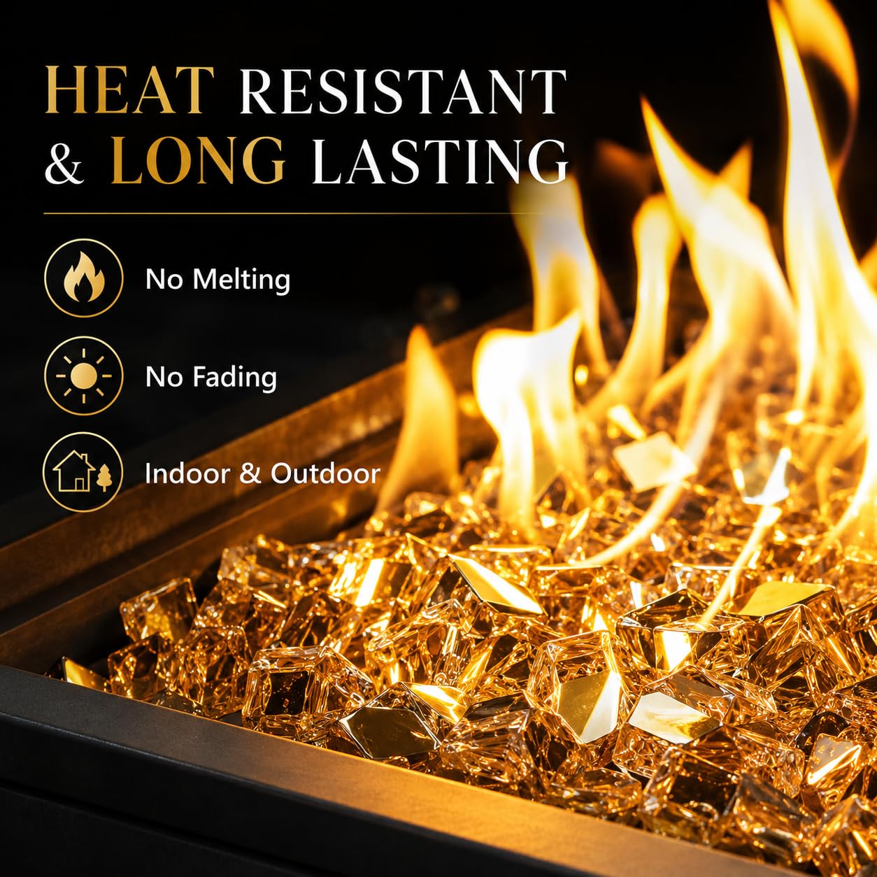 GRISUN fire glass in indoor tabletop fireplace creating warm modern ambience
