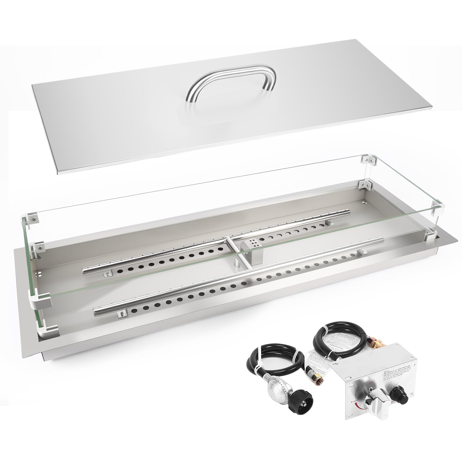 GRISUN front packaging showing the complete 36x12 burner kit and included parts for easy setup