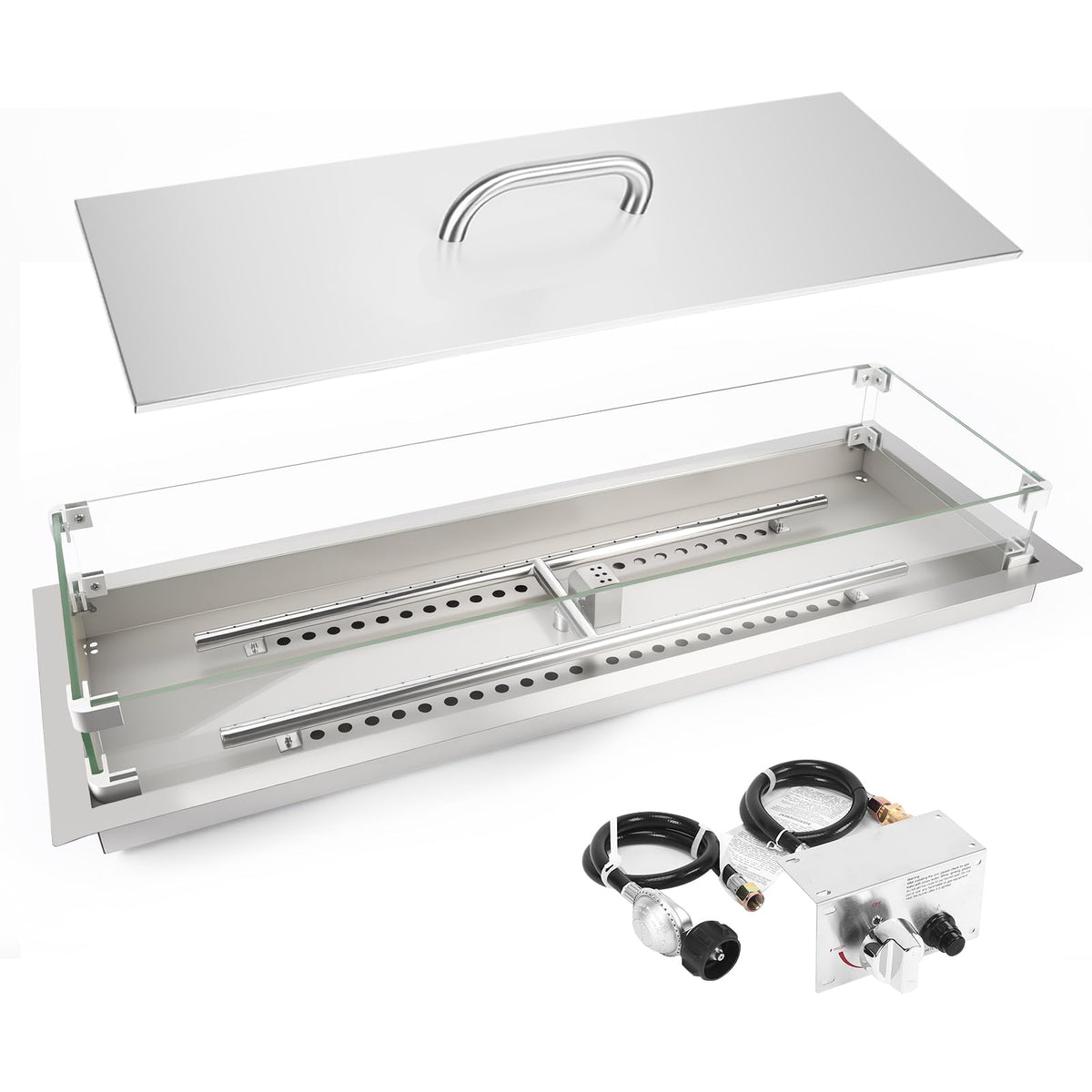 GRISUN front packaging showing the complete 36x12 burner kit and included parts for easy setup