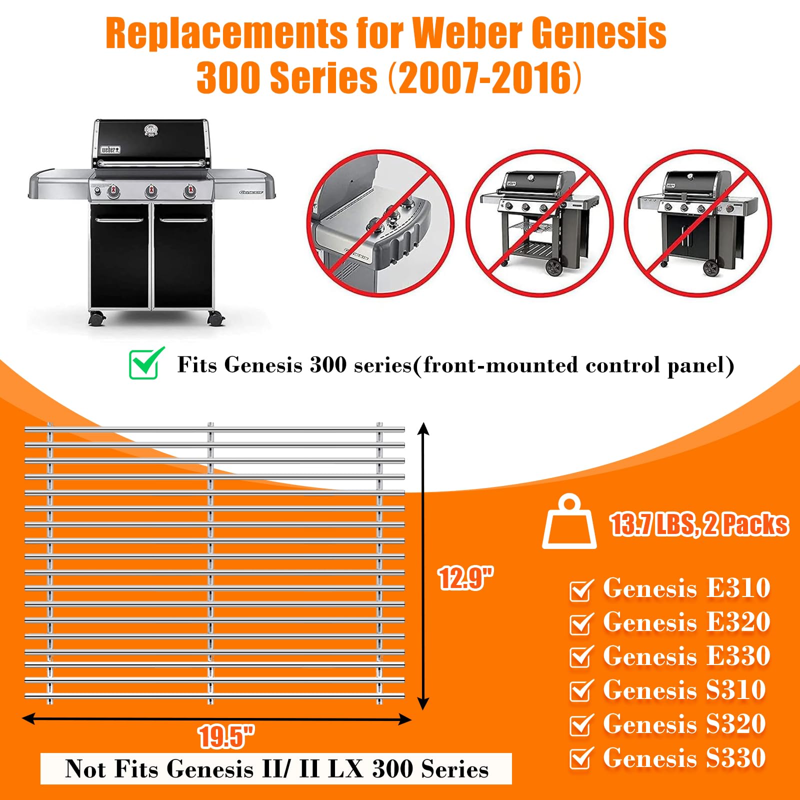 GRISUN grates installed on a Genesis 300 series grill showing correct fit and even heat